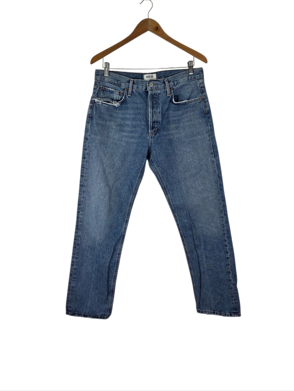 AGOLDE Womens Parker Long Straight Denim Jeans Blue Button Fly Organic Cotton 28